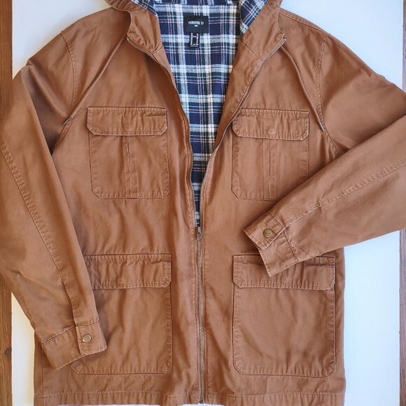 Forever 21 Men's Cargo Utility Chore Jacket Hood Flannel Lined  Size XL - Picture 9 of 12